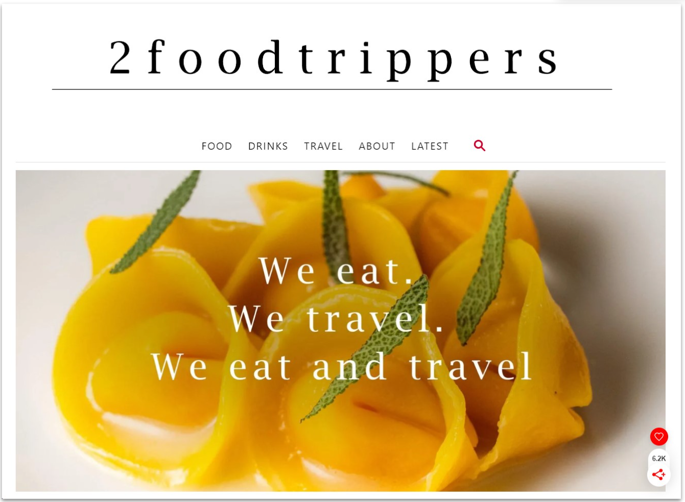 2foodtrippers food travel blog landing page featuring image of yellow filled pasta with herb garnish