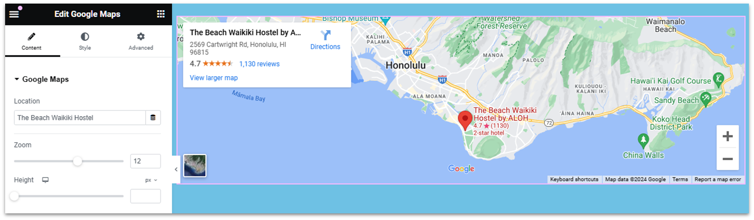 Google maps widget editor