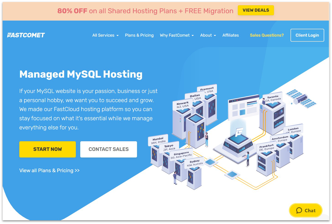 FastComet MySQL hosting landing page