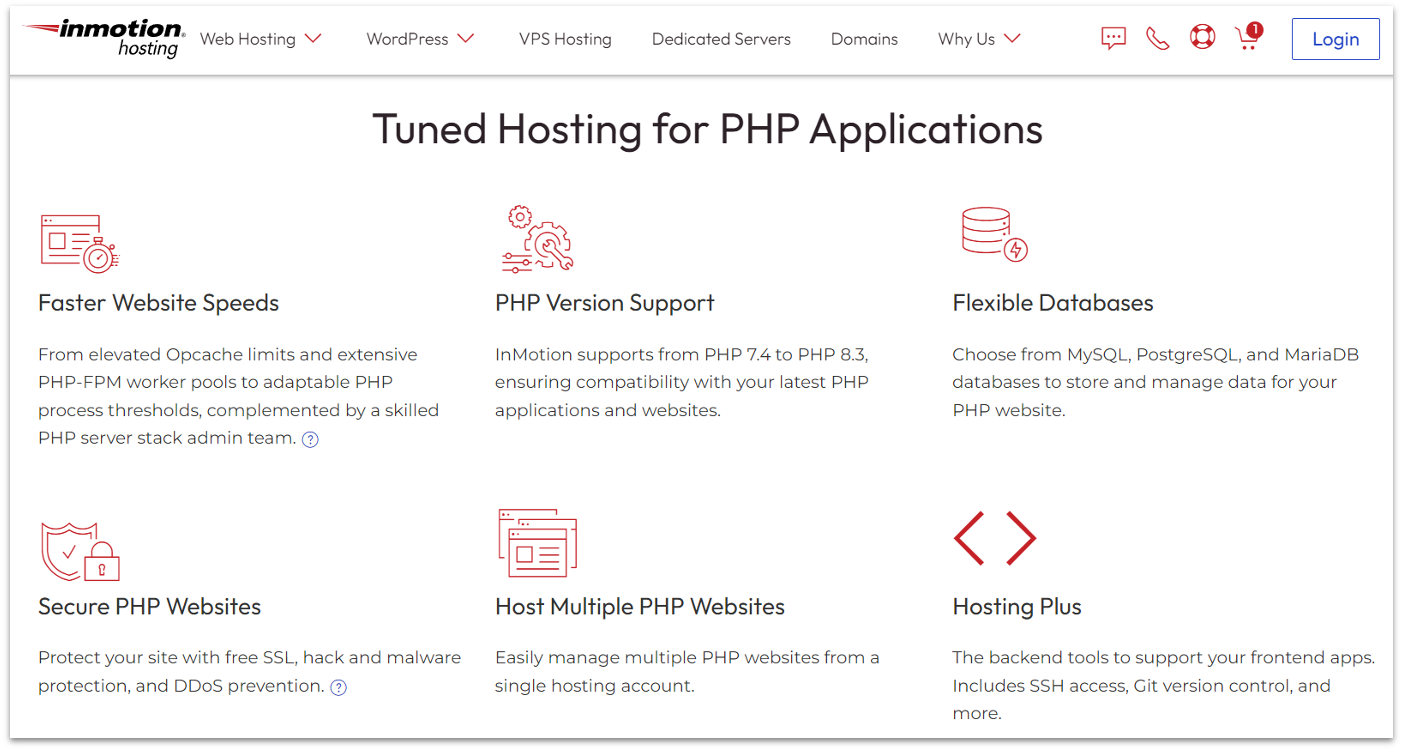 InMotion Hosting PHP support features