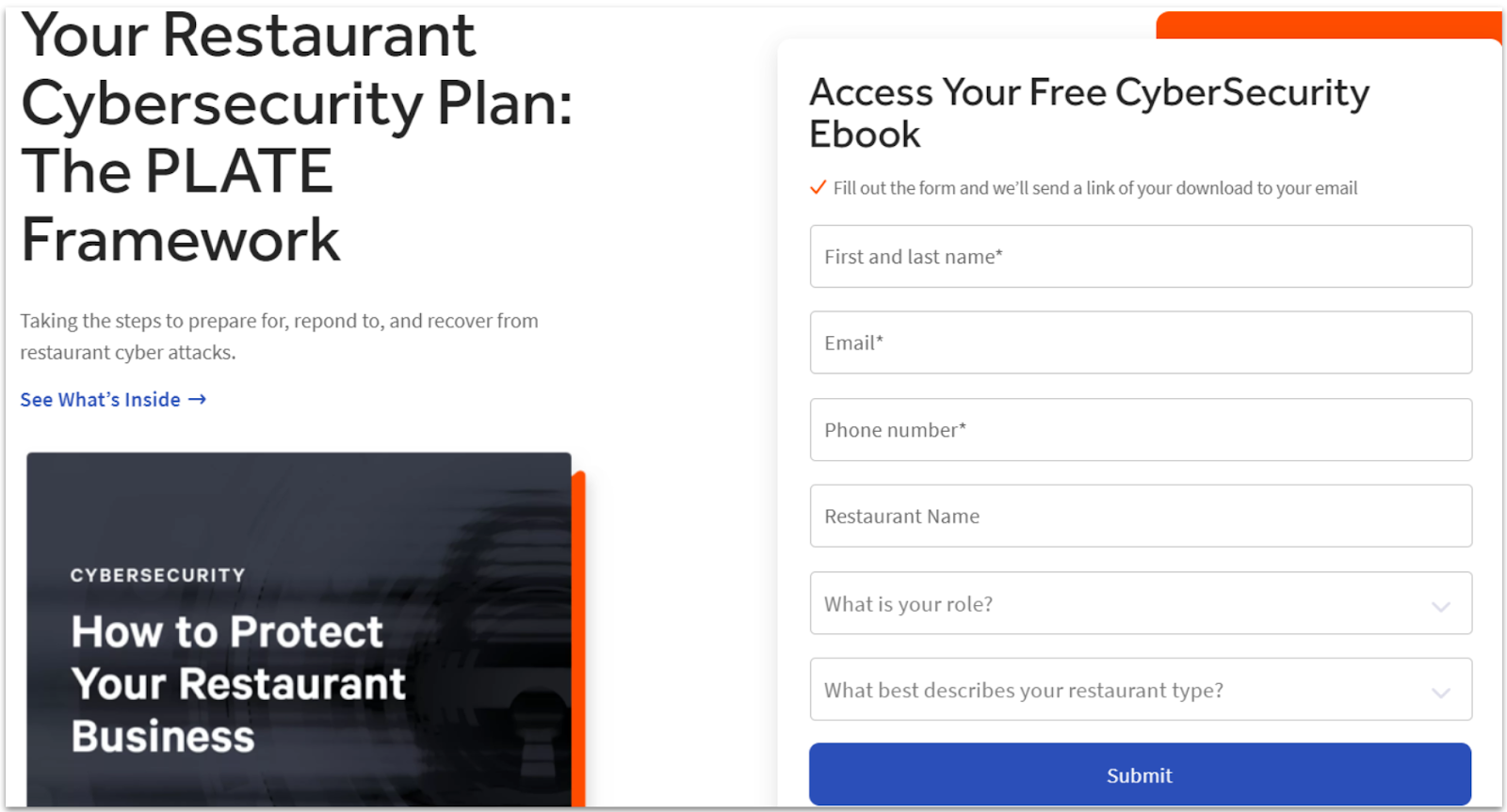 Toast Free Cybersecurity plan page