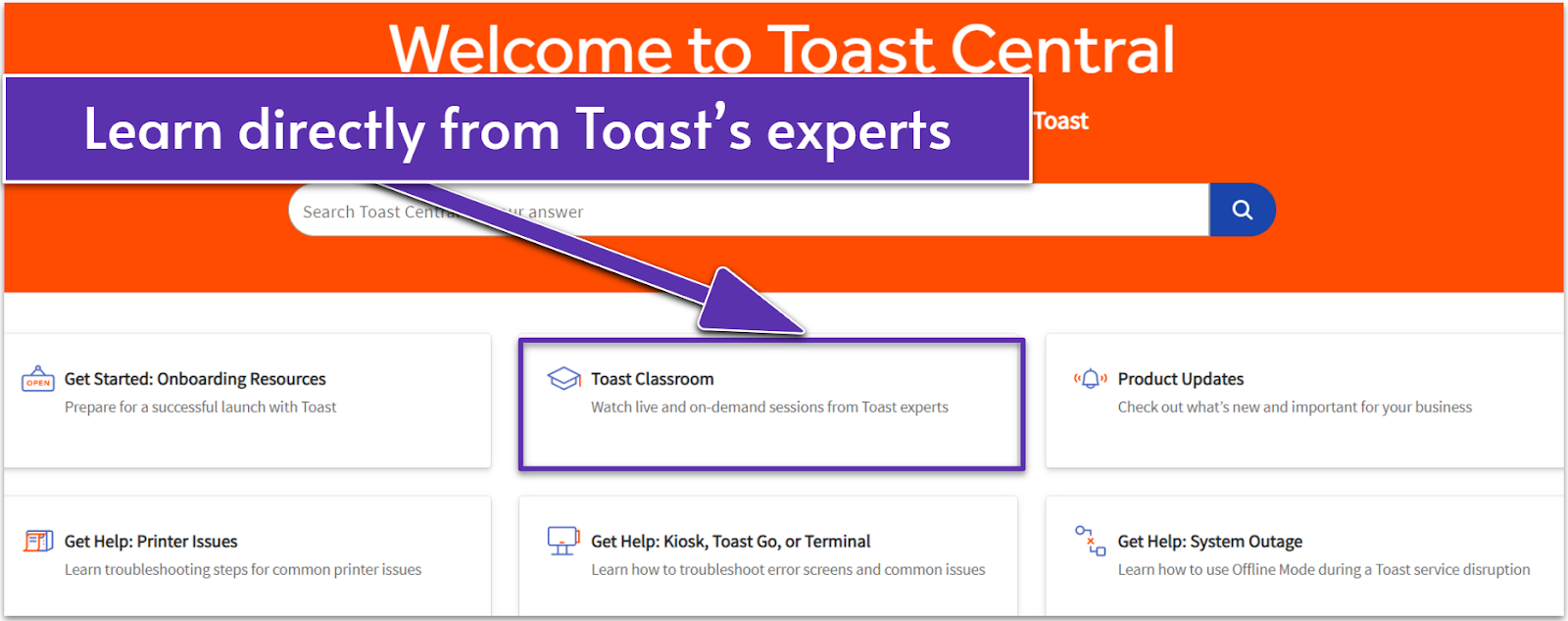 Toast Central page