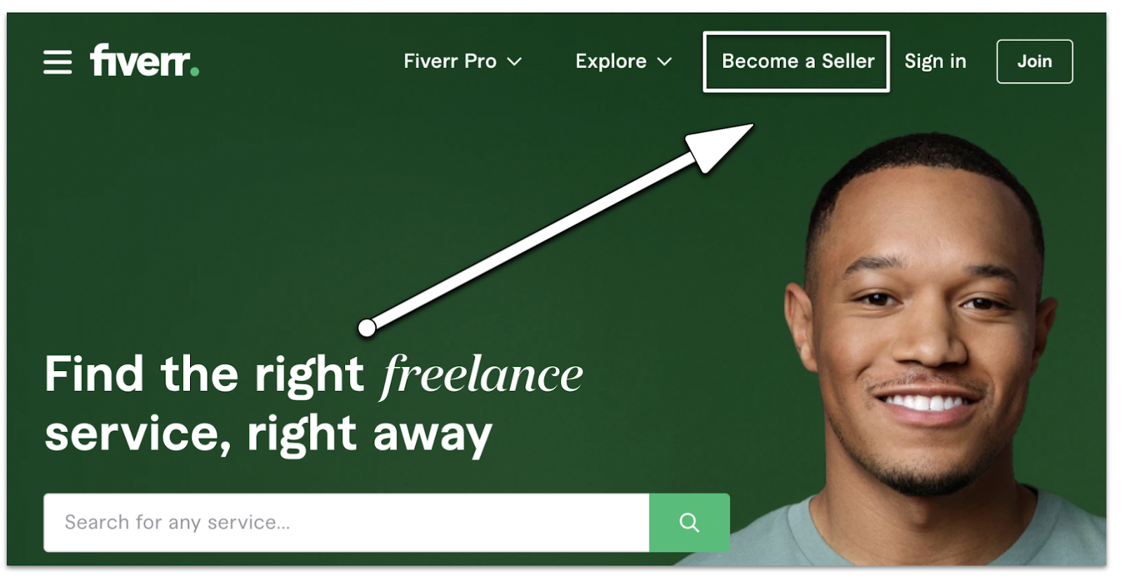 Fiverr's "Become a Seller" button