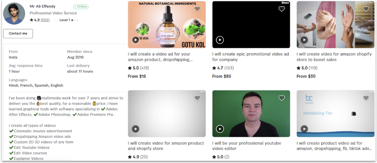 Findeye’s Fiverr profile