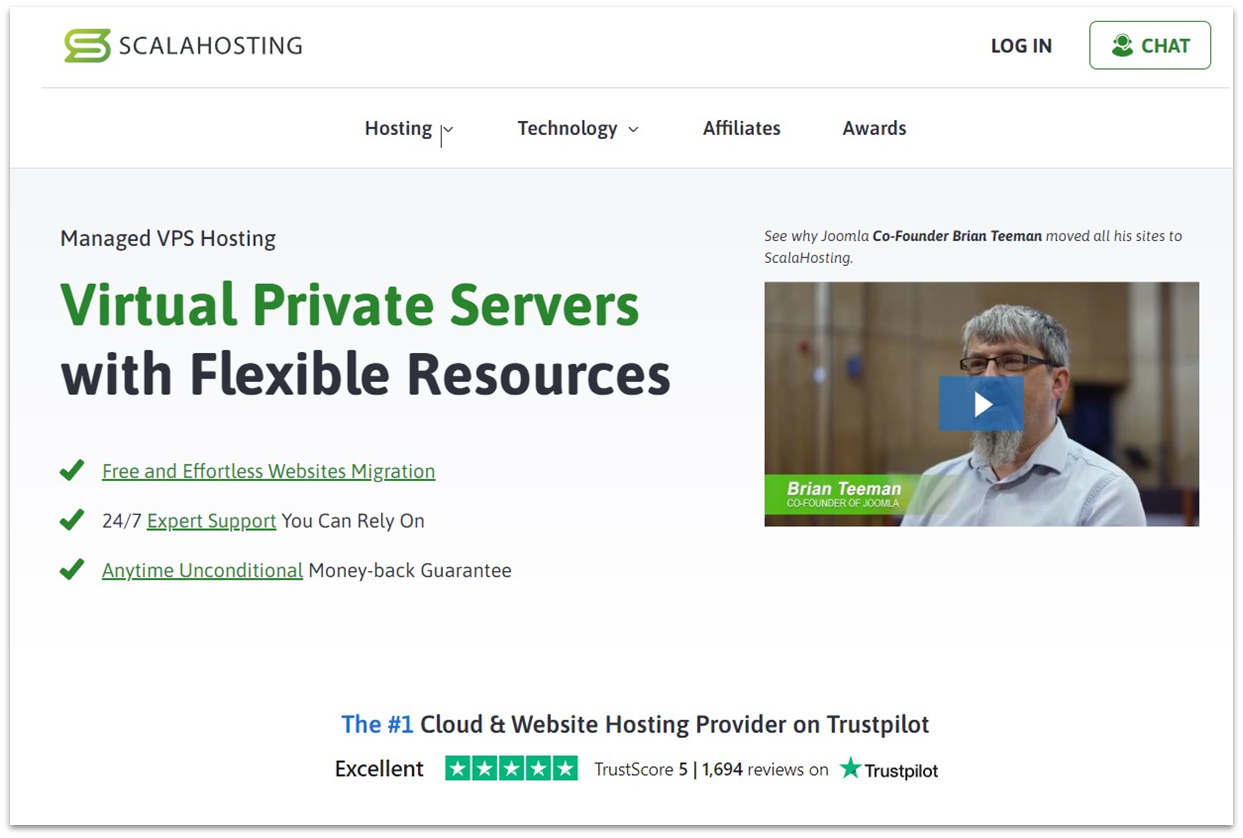 ScalaHosting cloud VPS landing page