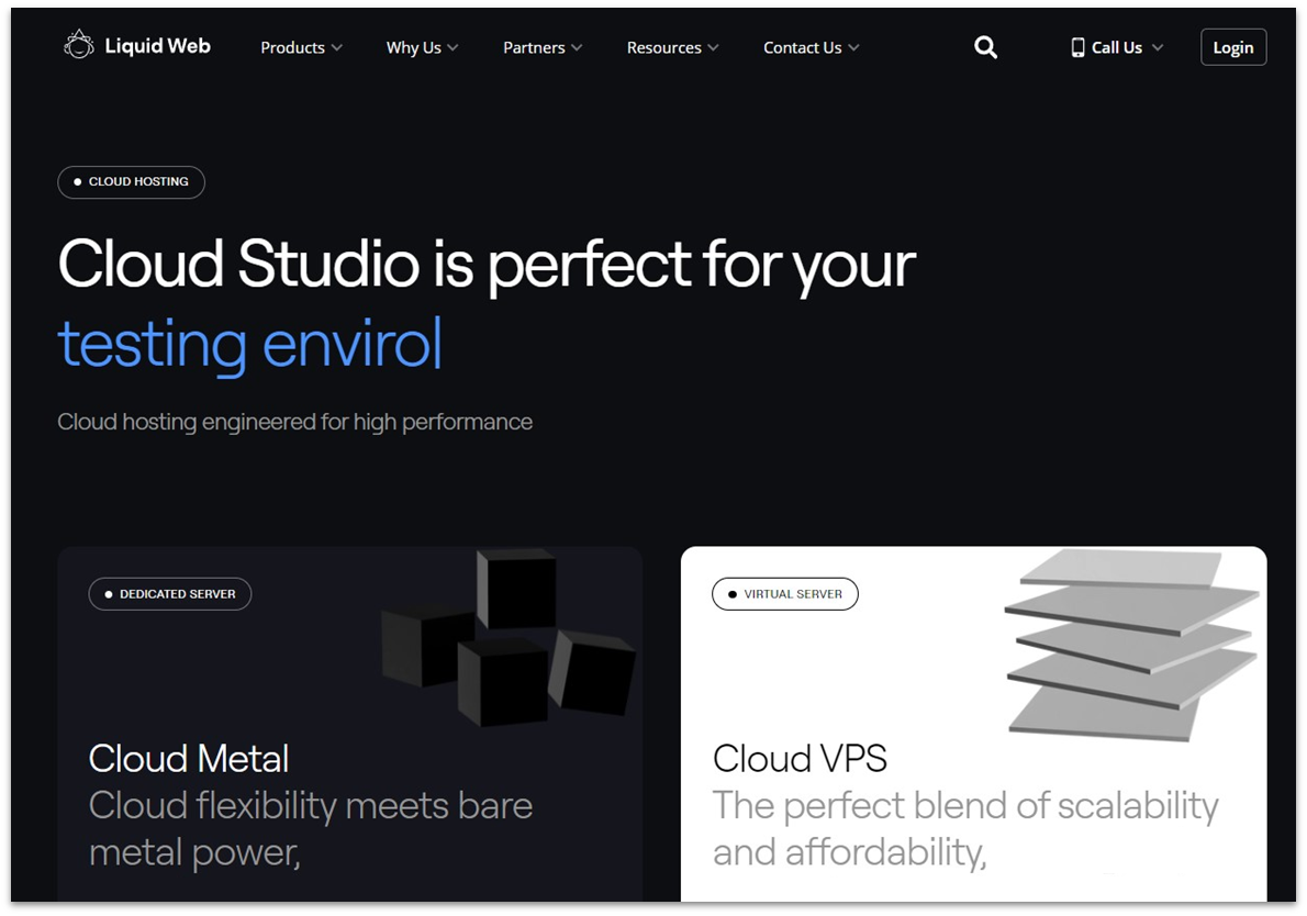 Liquid web cloud hosting landing page