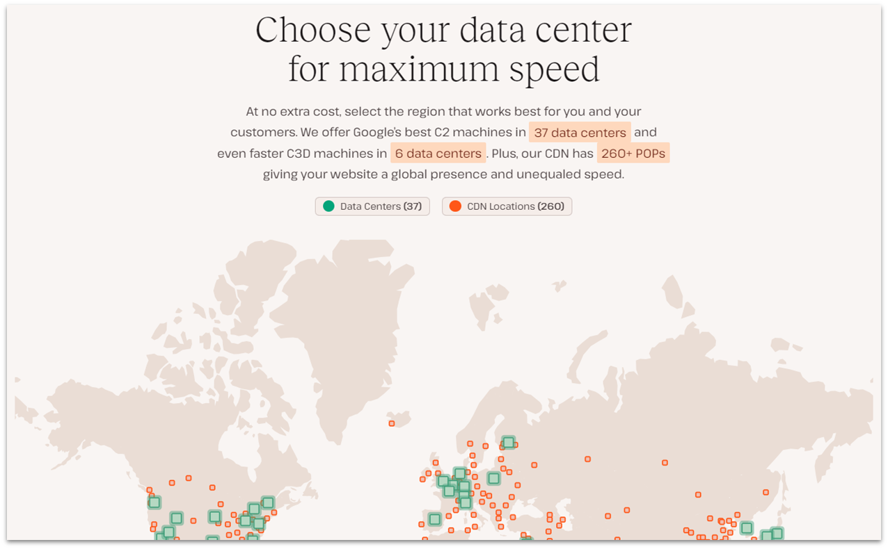 Carte du réseau de data centers et de la CDN de Kinsta Google Cloud