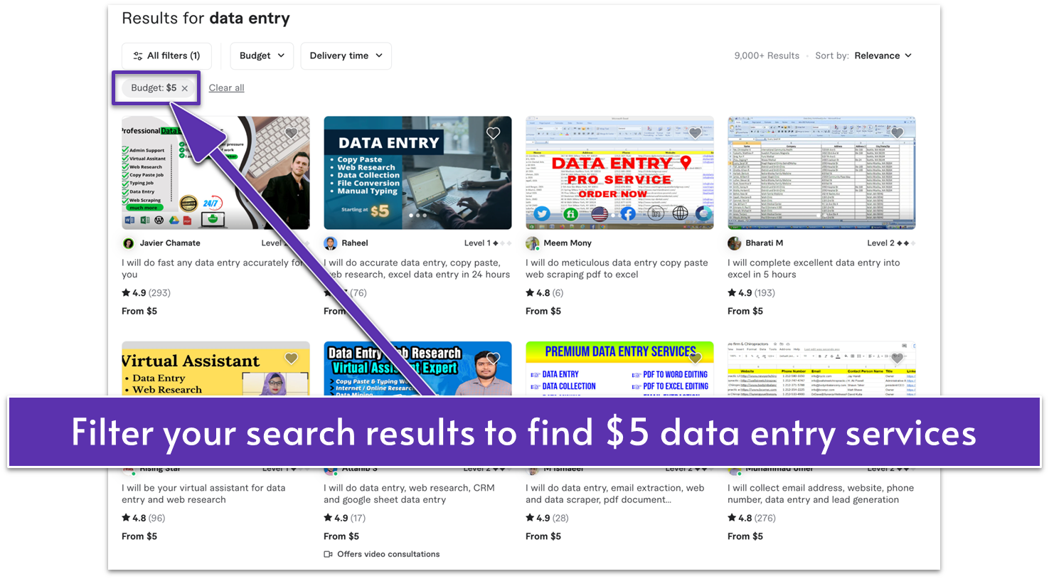 Fiverr's $5 data entry gigs