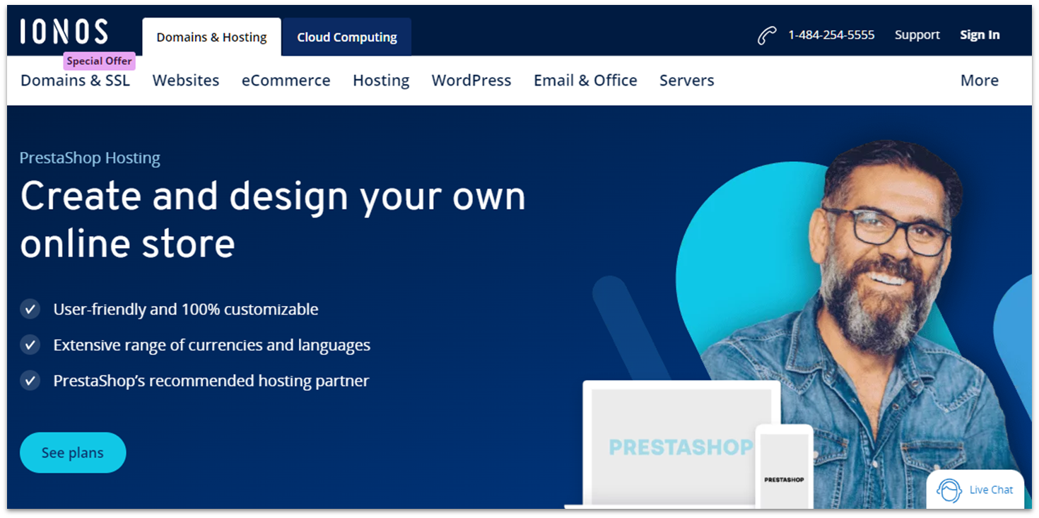 IONOS PrestaShop hosting page