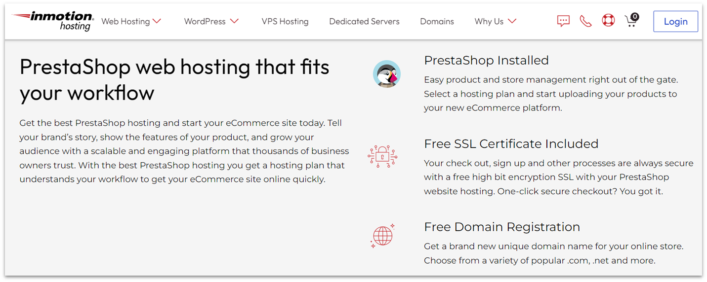 InMotion Hosting PrestaShop hosting features