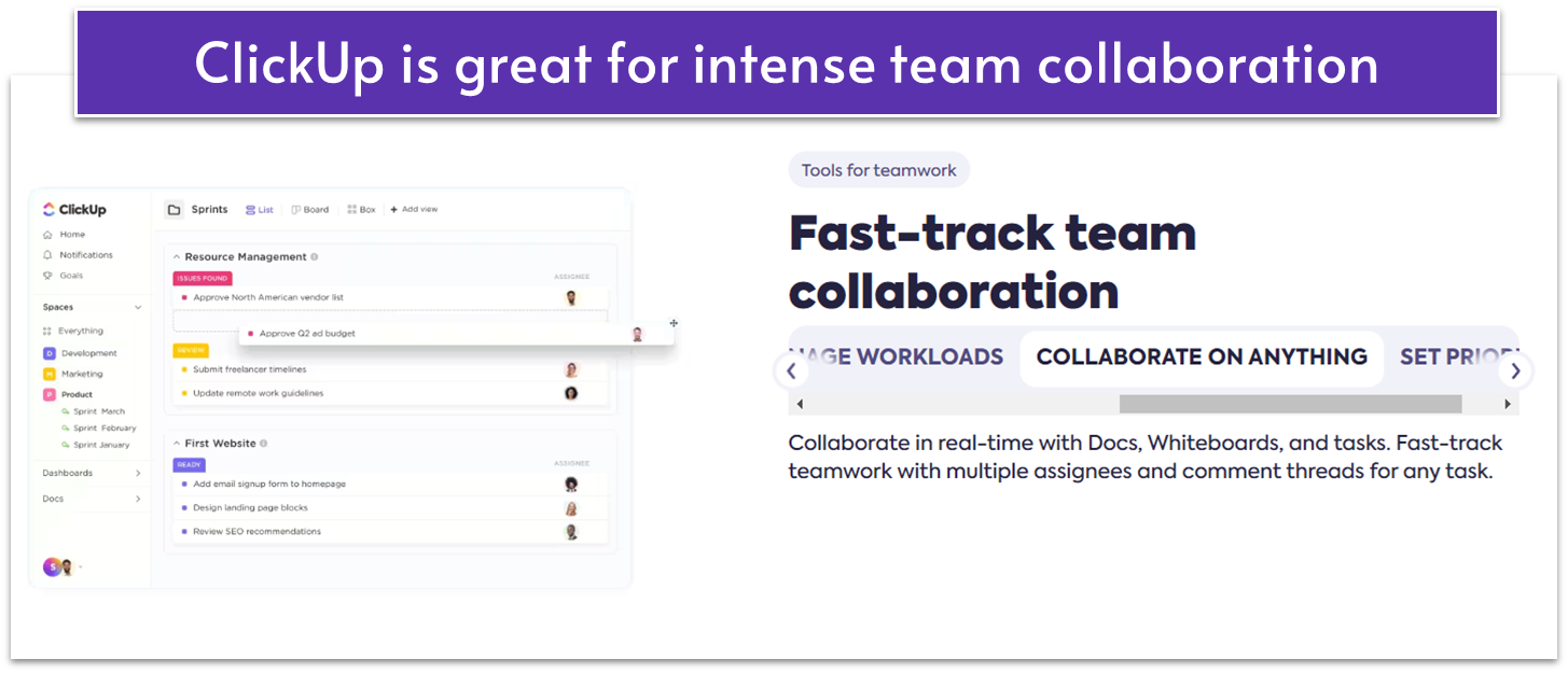 ClickUp team collaboration features