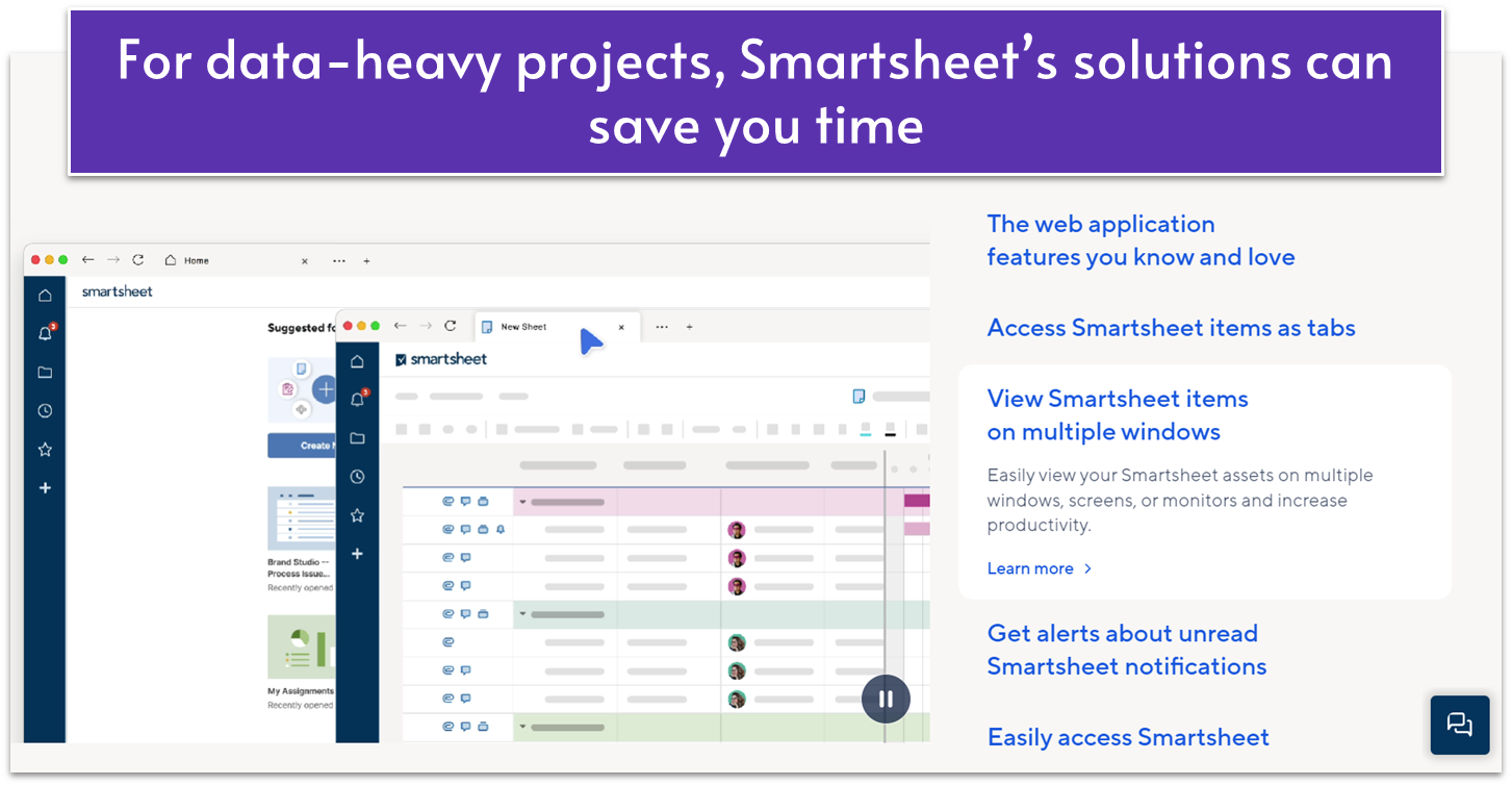 Smartsheet desktop app features
