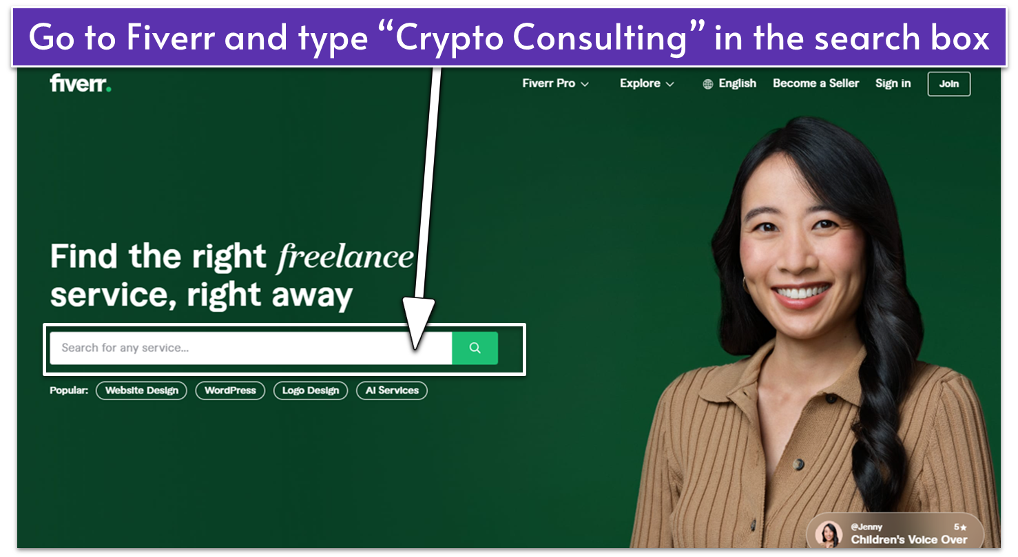 Screenshot of Fiverr homepage