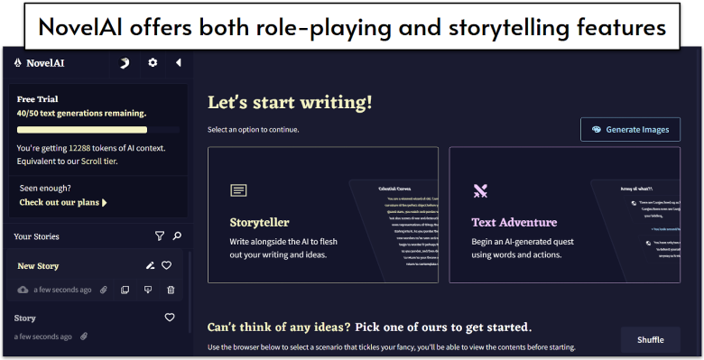 NovelAI Storyteller and Text Adventure modes.