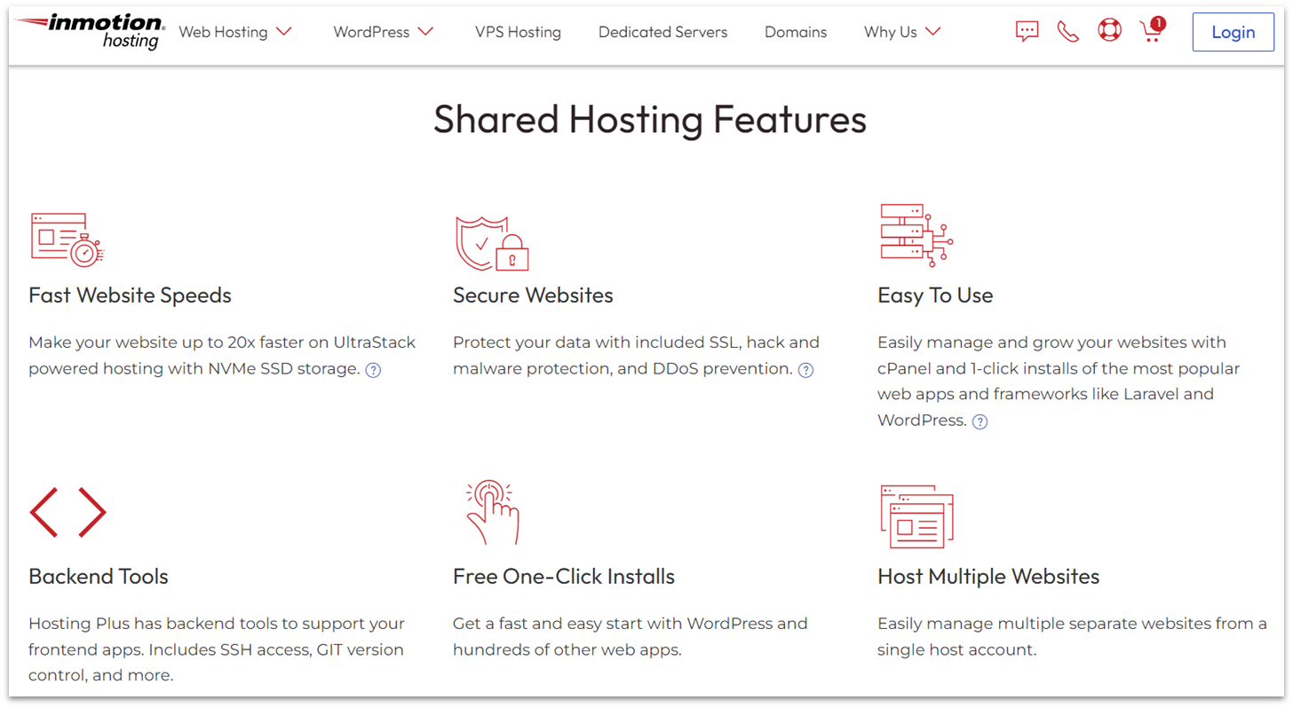 InMotion Hosting shared hosting features
