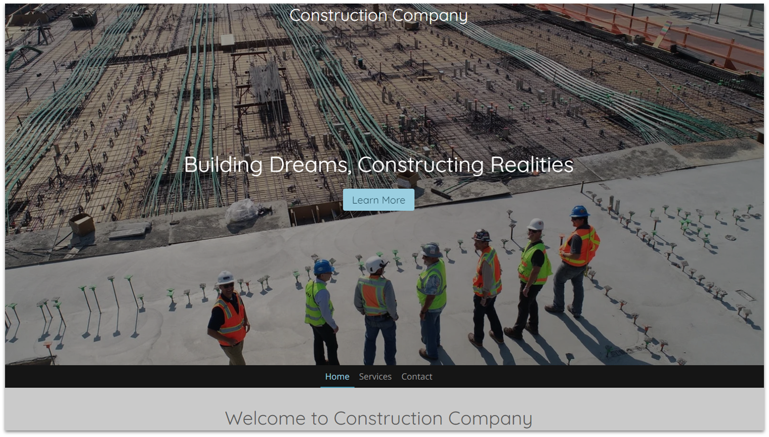 A custom template made by Webador's AI builder for a construction company website