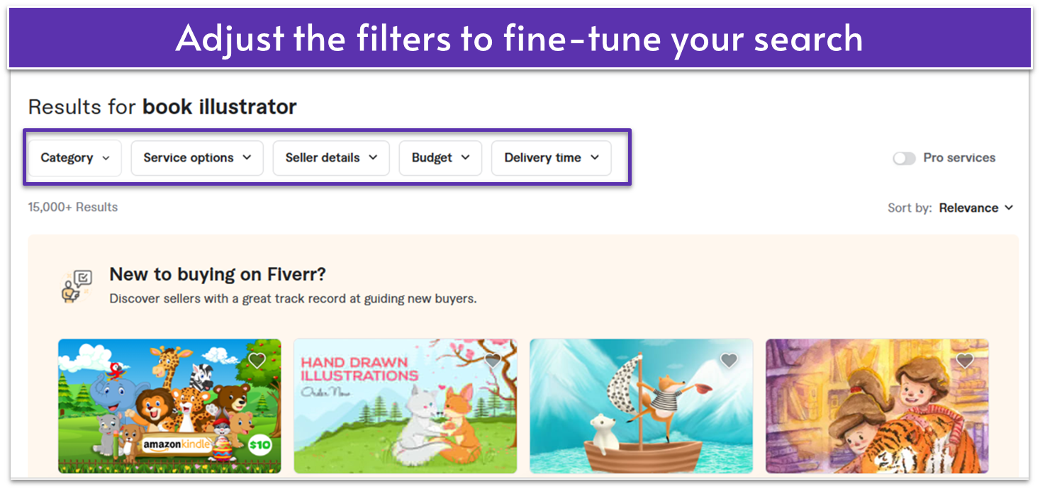 Screenshot showing Fiverr's search filters