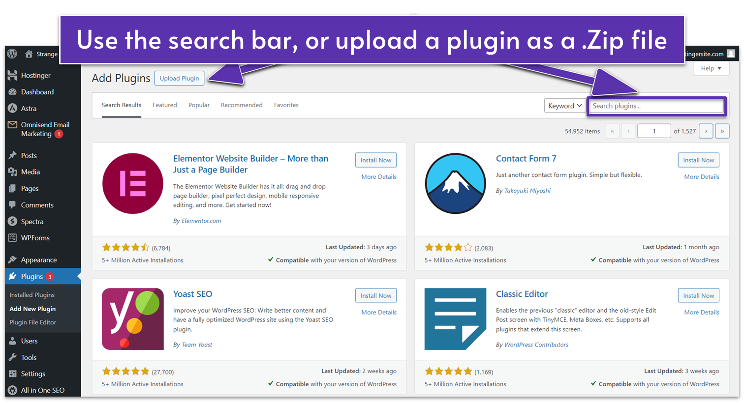 Searching for plugins in WordPress