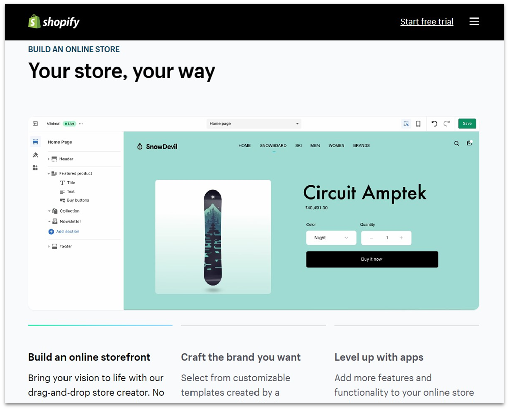 Shopify website builder tool