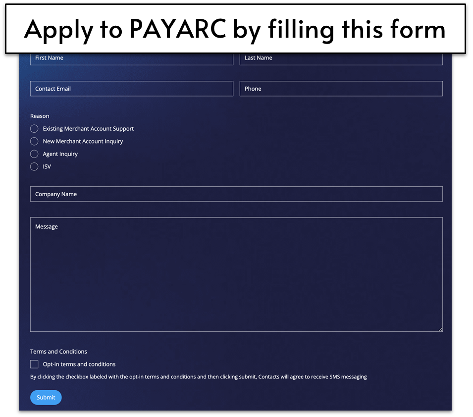 Payarc's application form