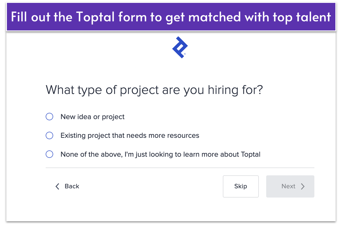Toptal's form for clients