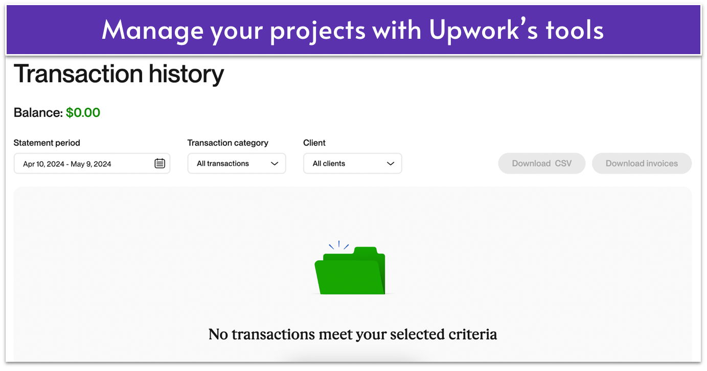 Upwork's tool for transactions and invoices