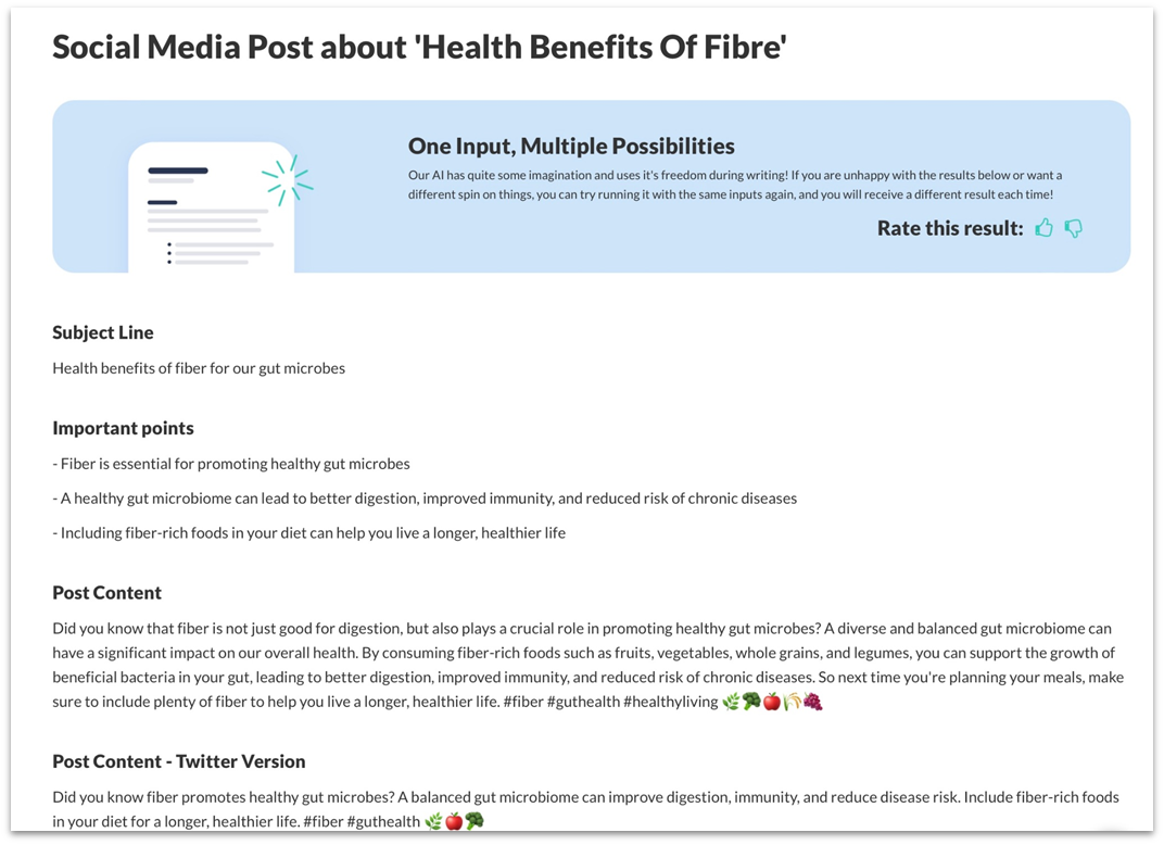 AI-Writer's social media post feature