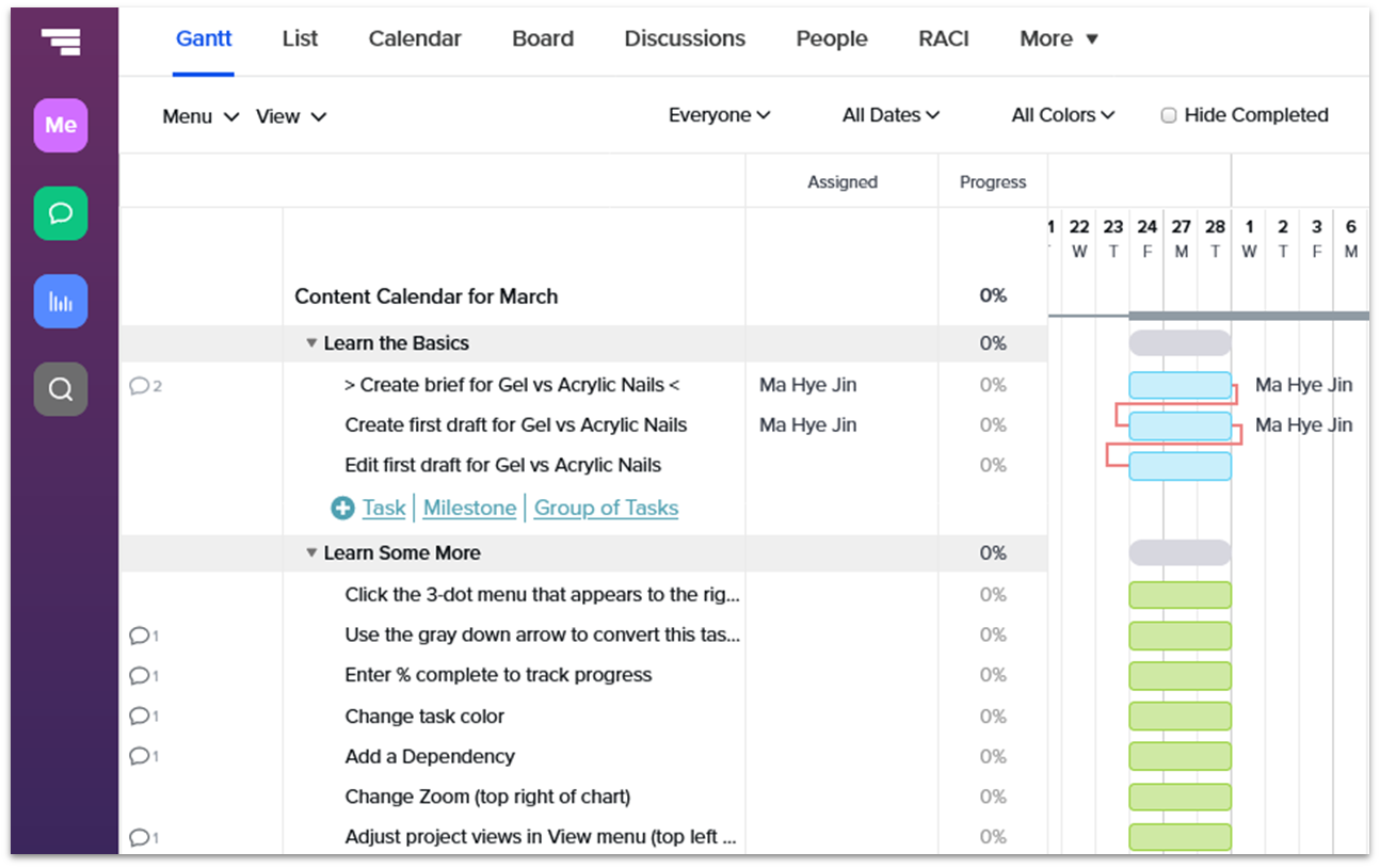 TeamGantt Project Gantt View