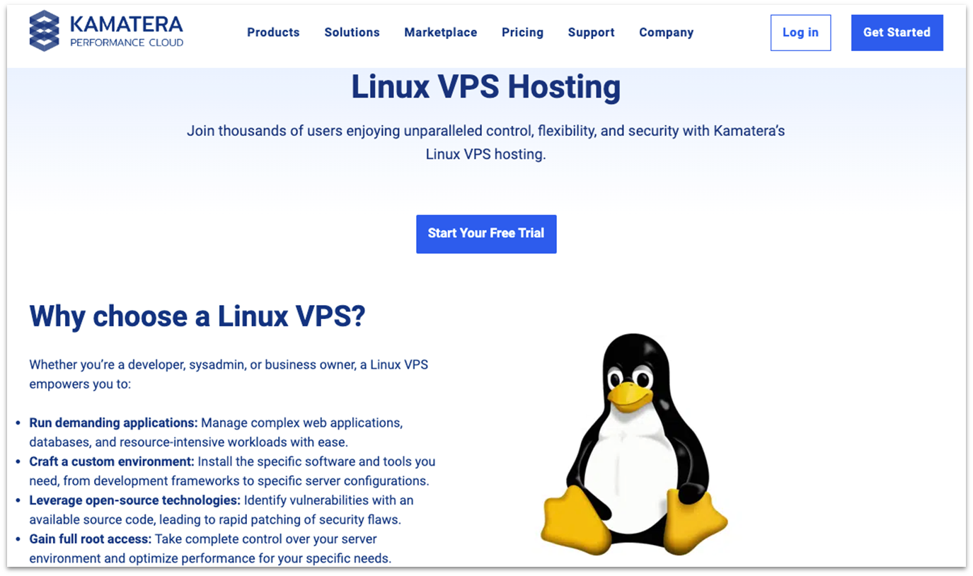 Kamatera Linux VPS Hosting page