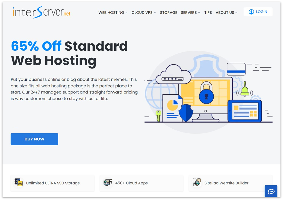 InterServer's shared hosting landing page