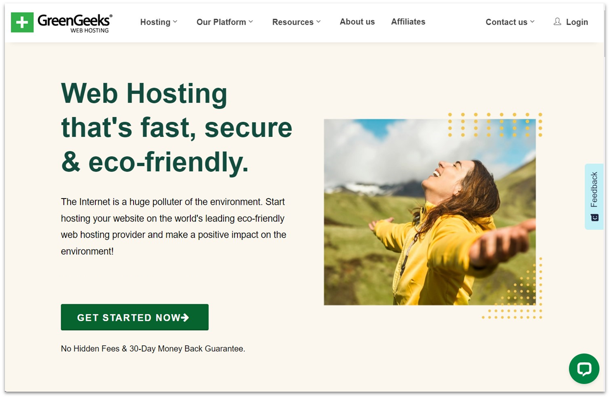 GreenGeeks web hosting landing page