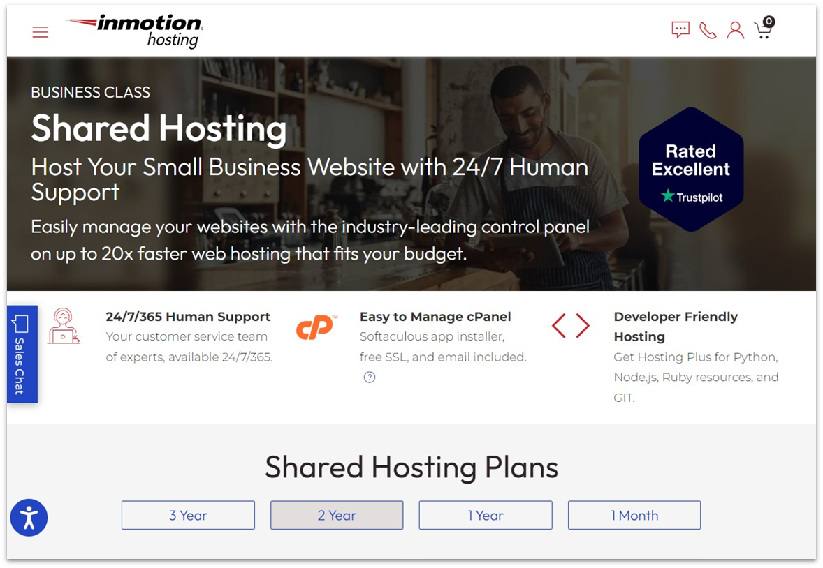 InMotion Hosting shared hosting landing page