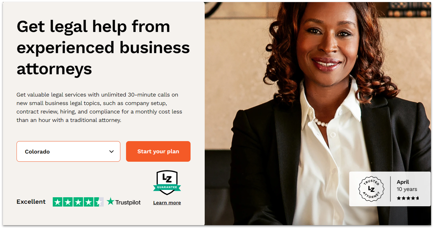 LegalZoom attorney subscription service page