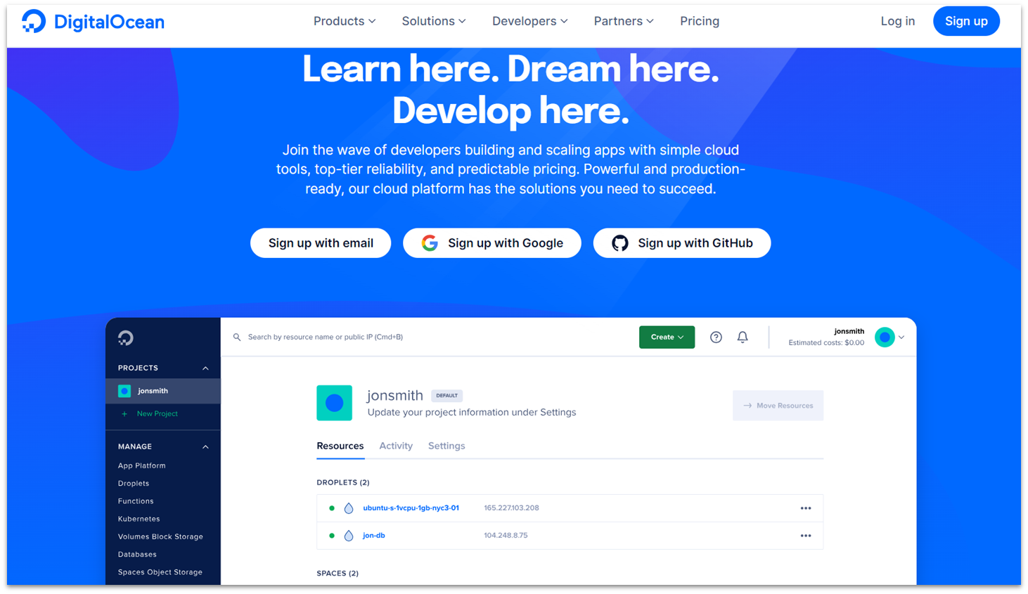 DigitalOcean Homepage