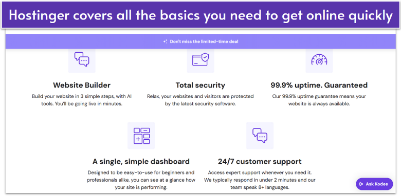 Hostinger web hosting features.