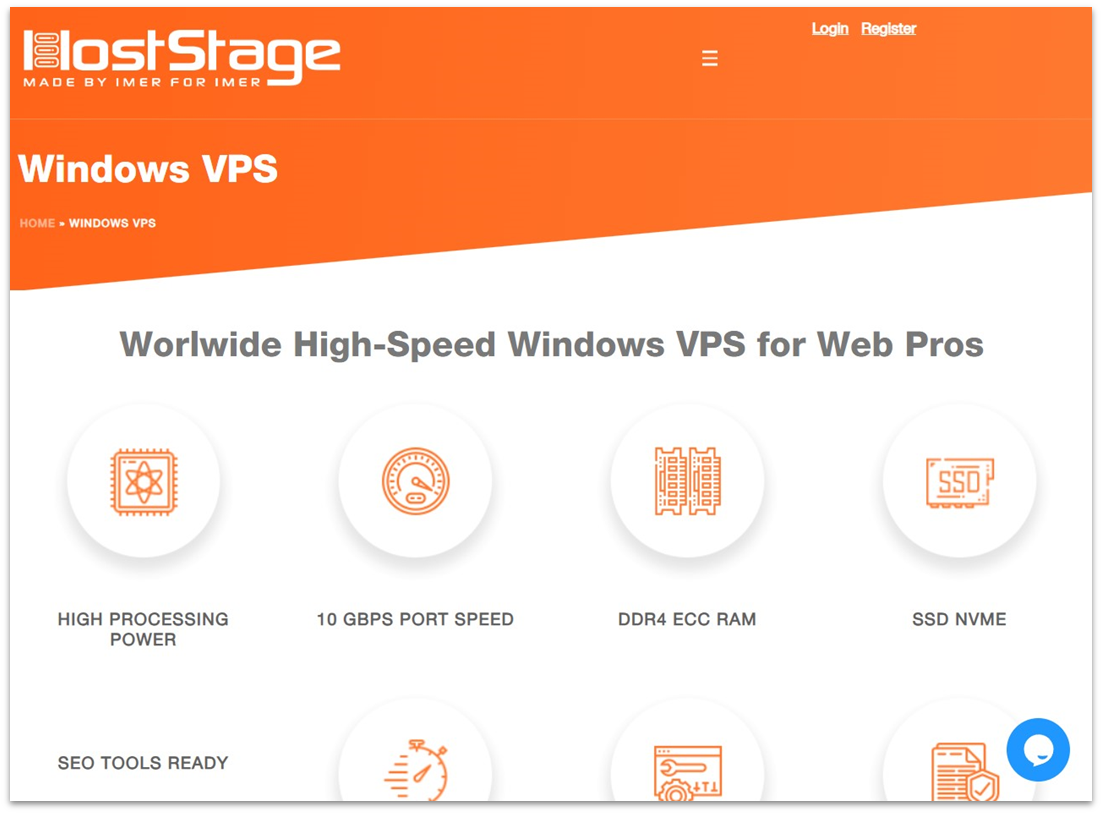 HostStage Windows VPS category page