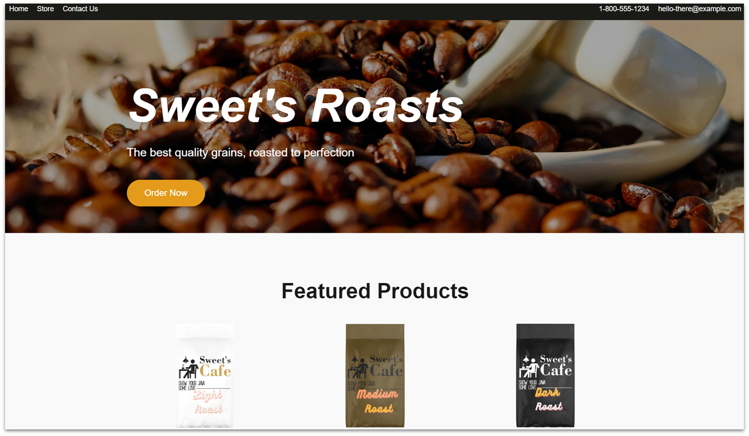 Coffee shop homepage made with Ecwid