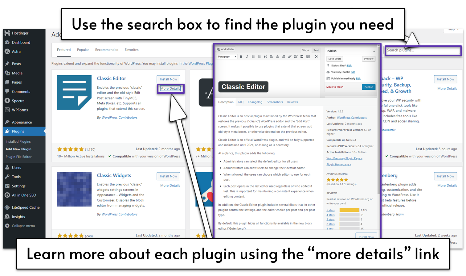 Searching for plugins in WordPress
