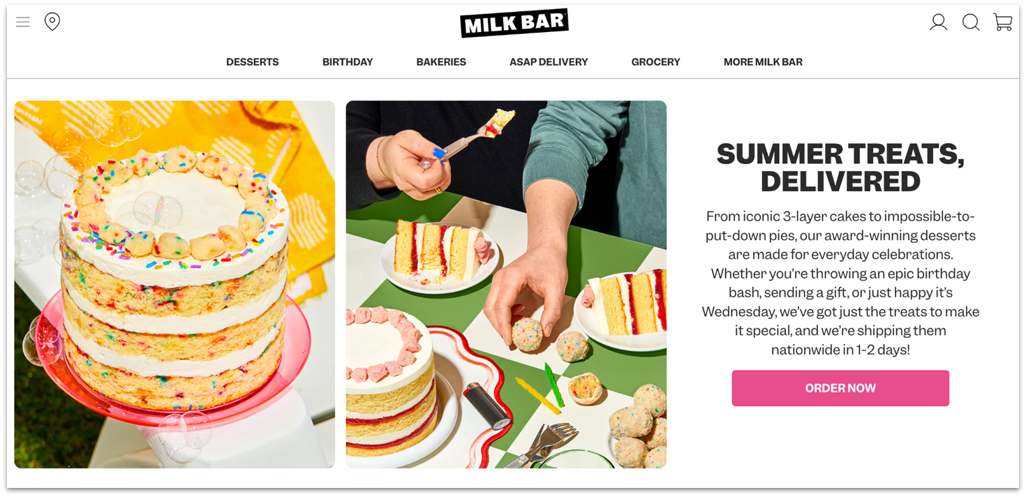 Milk Bar's website homepage