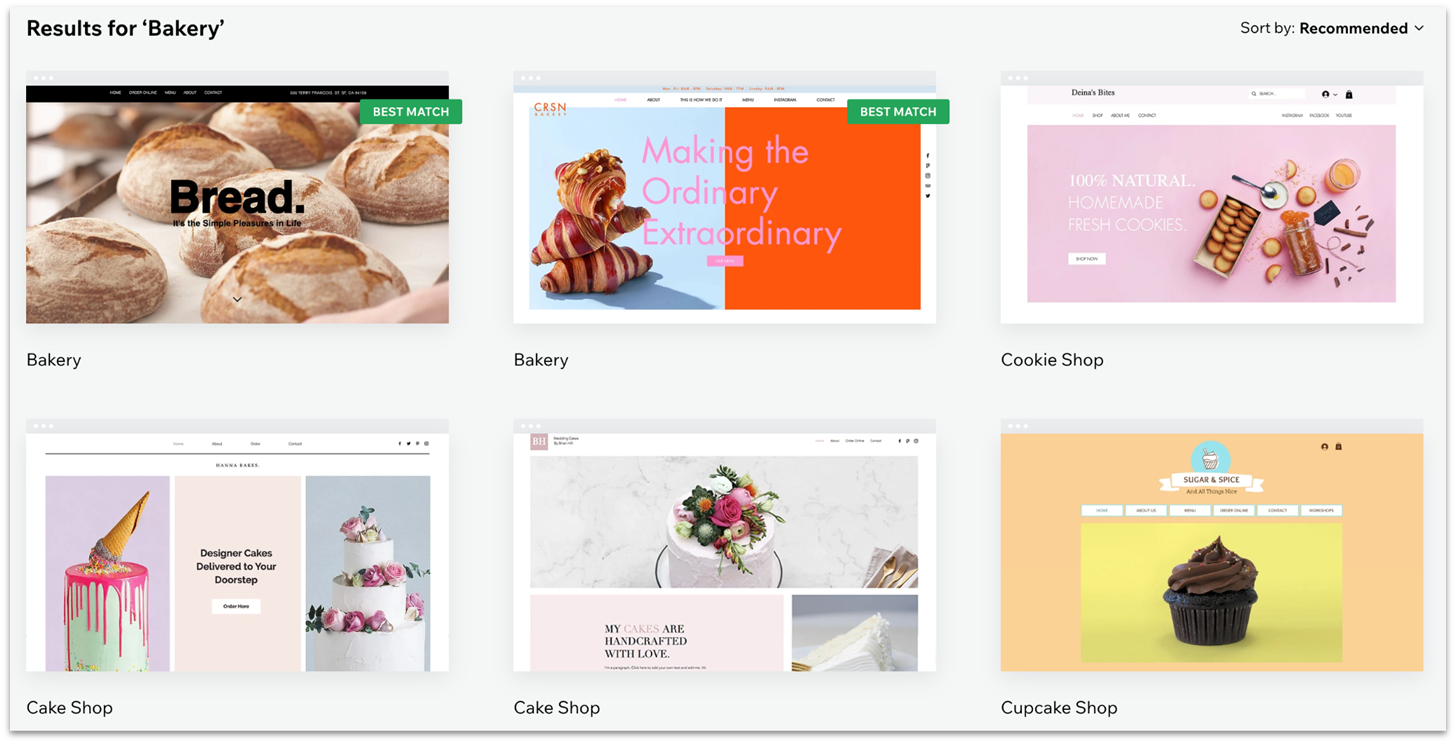 Wix's bakery website templates