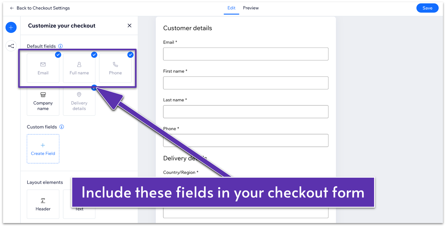 Wix's checkout form