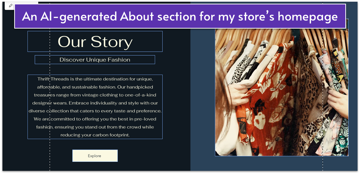 An About section generated by Wix's AI