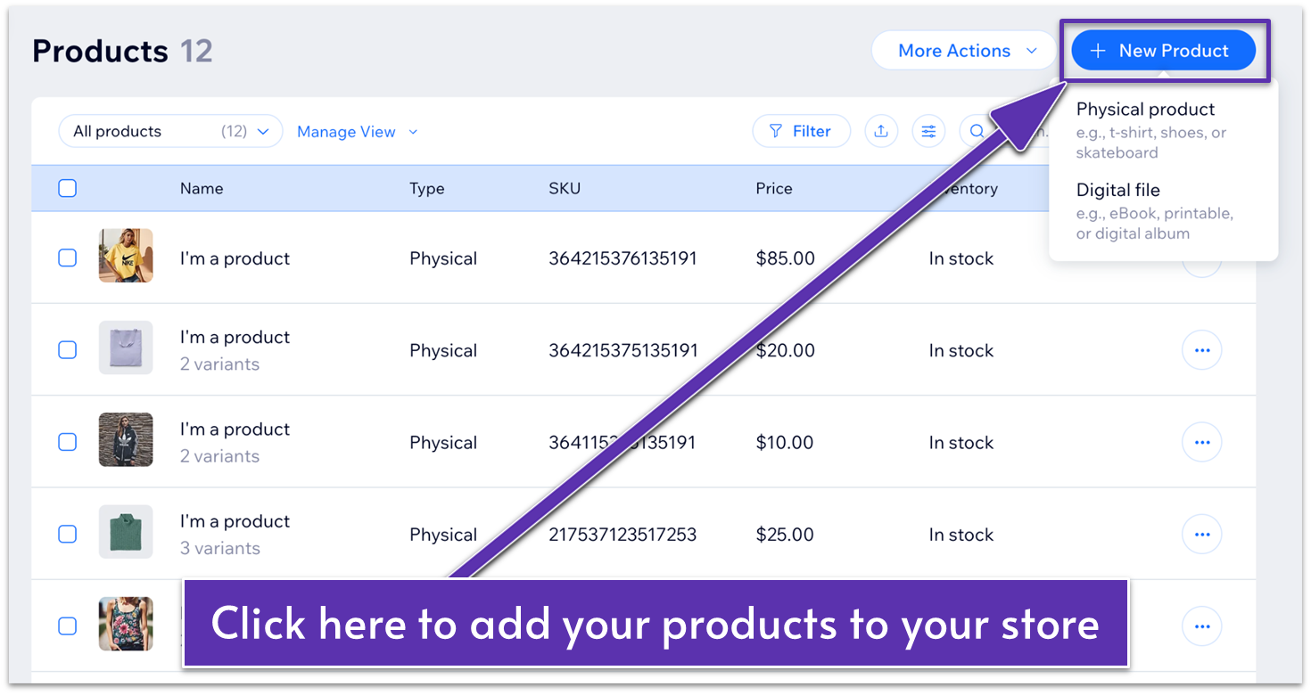 Wix product setup