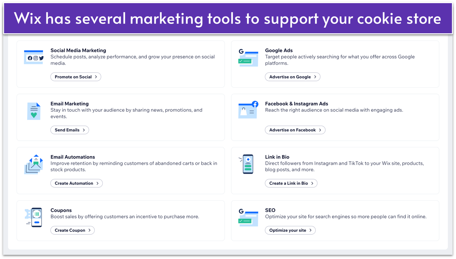 Wix's marketing tools