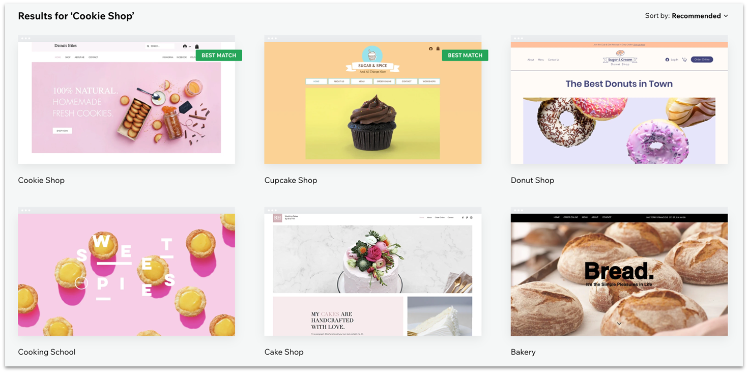 Wix's cookie-related website templates