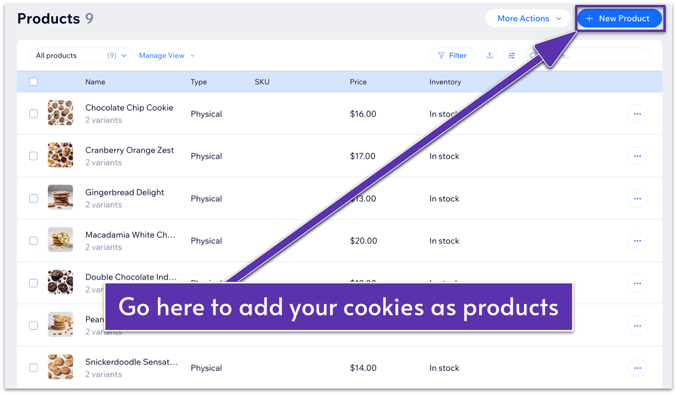 Wix's product management settings