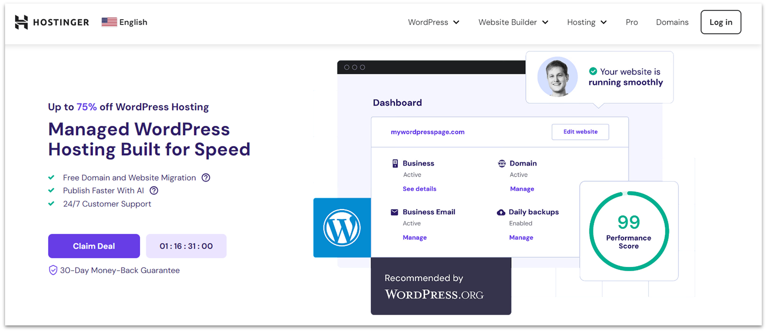 Hostinger WordPress Hosting Homepage