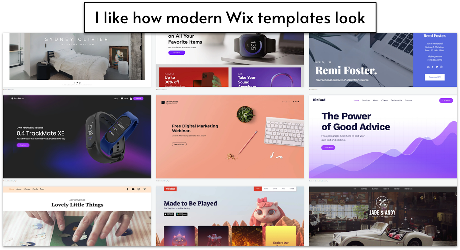 Some of the templates in the Wix library