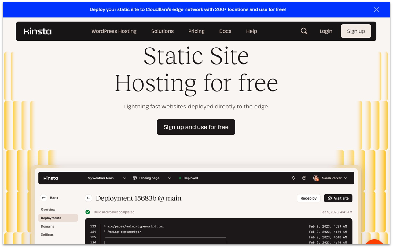 Kinsta static site hosting landing page