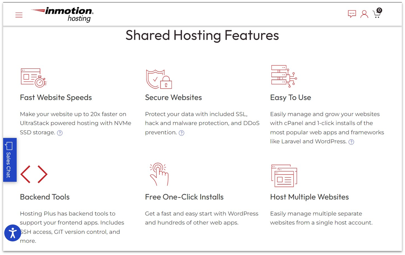 InMotion Hosting shared hosting features